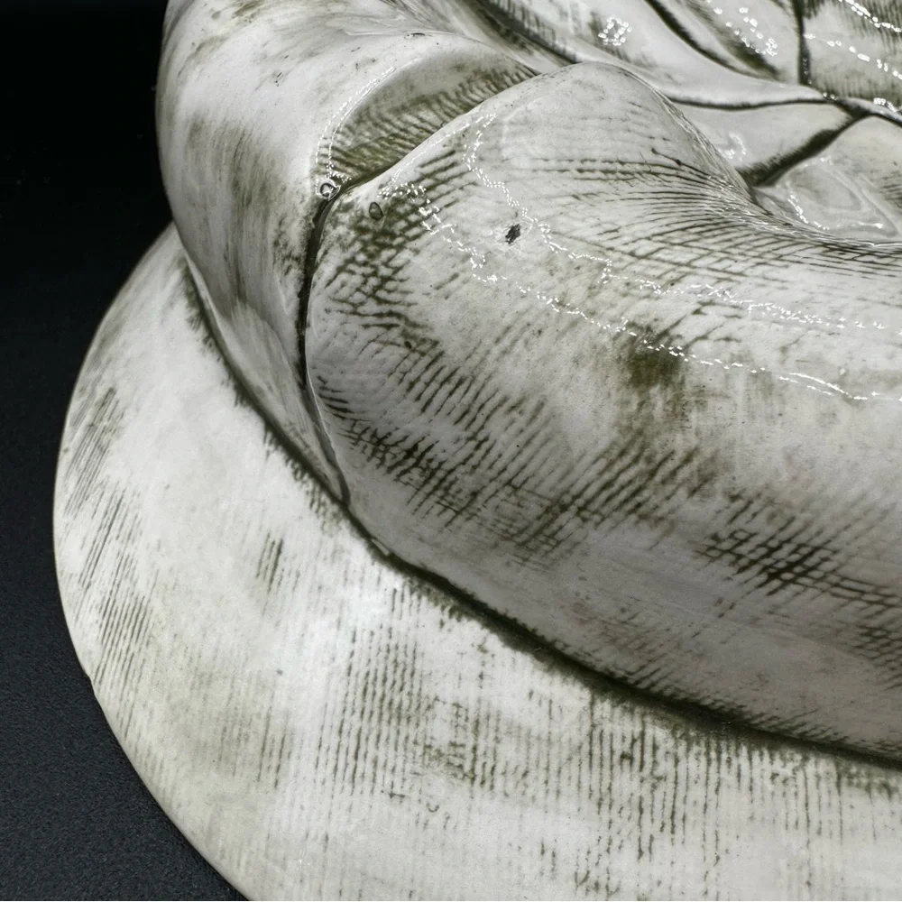 Ceramic Pageboy Newsie Cap for Decor or Trinkets in Green and White 10in
